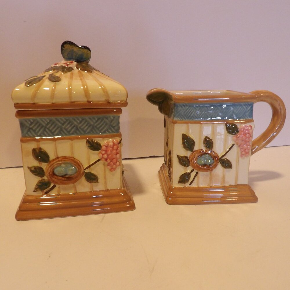 + Cracker Barrel Susan Winget  Nature Walk Creamer Sugar Bowl Set Ceramic